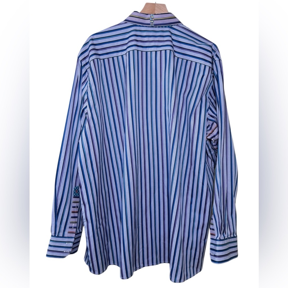 ROBERT GRAHAM Flip Cuff Striped Gingham Button Down Shirt Blue Purple 2XL - Picture 12 of 16